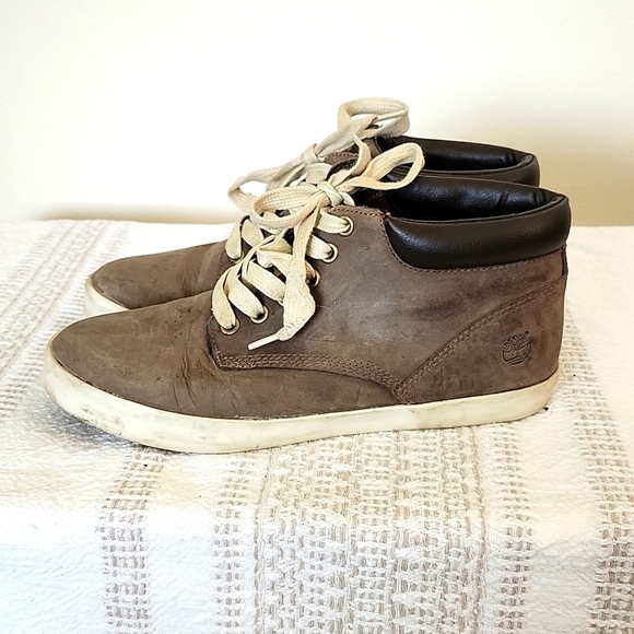 Timberland midtop gray leather sneaker shoe, women's size 8 - Picture 1 of 10